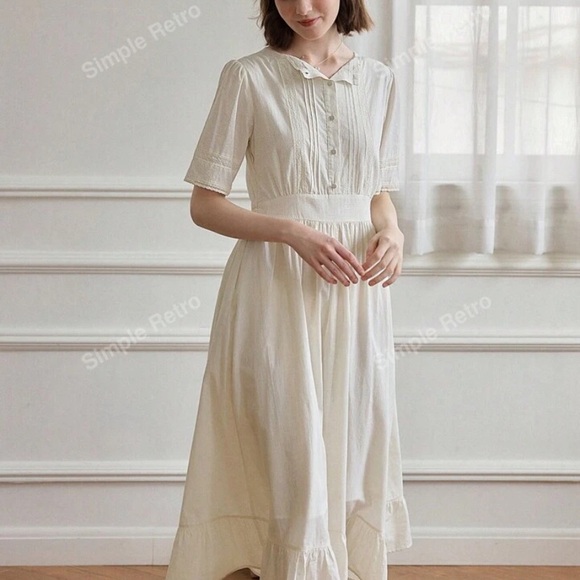 Simple retro square neck dress - Picture 2 of 7